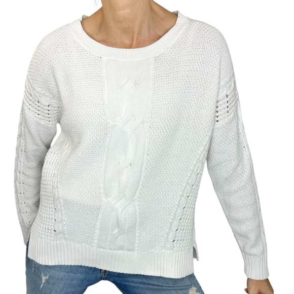 Tommy Hilfiger 100% cotton preppy classic white cable knit crew neck sweater L - Picture 1 of 11